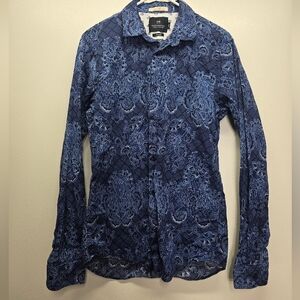 Scotch & Soda Slim Stretch Long Sleeve Button Up Shirt Sz M Blue Paisley